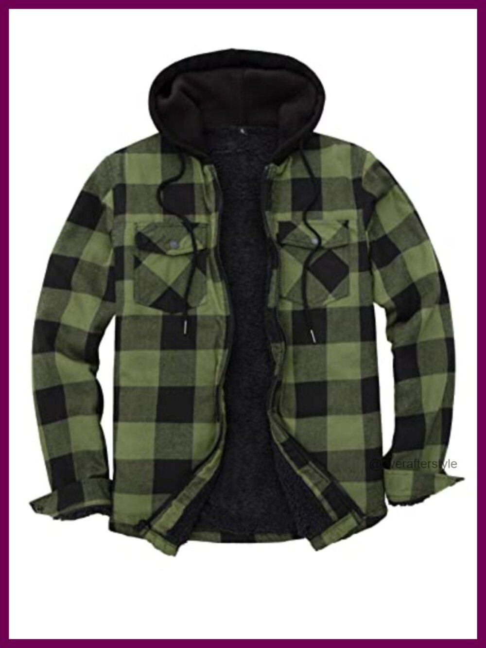 Sherpa Lined Flannel Hooded Shirt Jacket Full Zip Cotton Blend